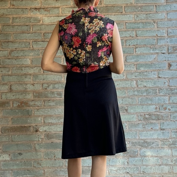 Vintage Cocktail Dress 60s 70s Lurex Floral Fit Flare A-line Sleeveless Midi - Picture 4 of 15
